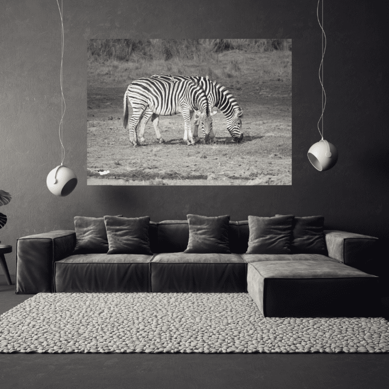 Cuarto de televisión con foto de una cebra