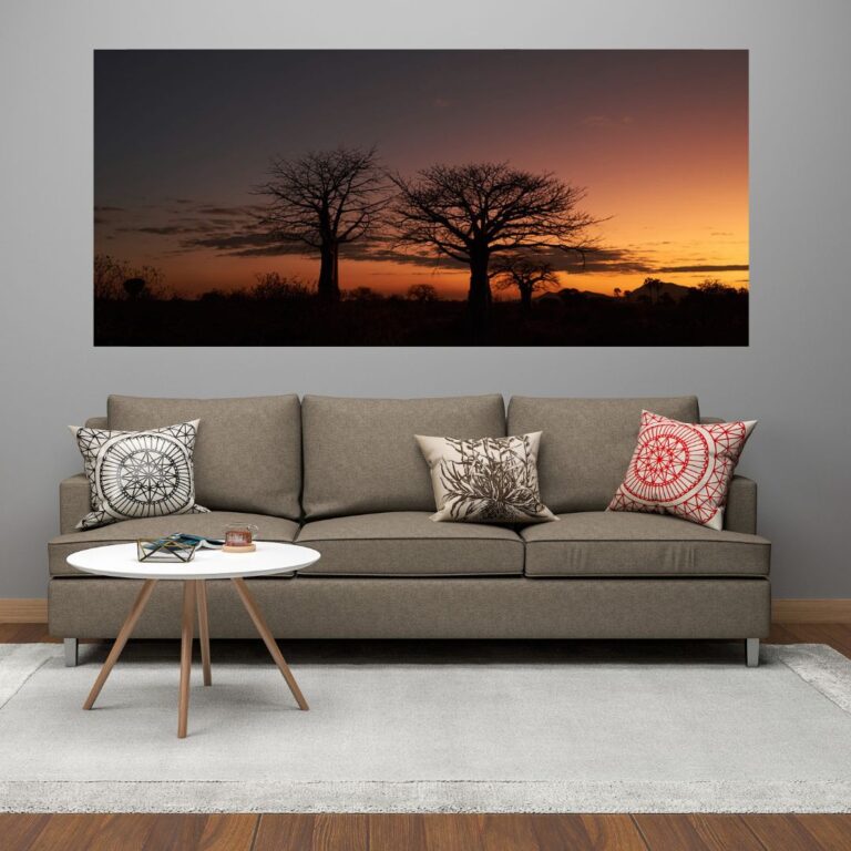 Decorar con Fotos foto de un atardecer con arboles en sala de tv