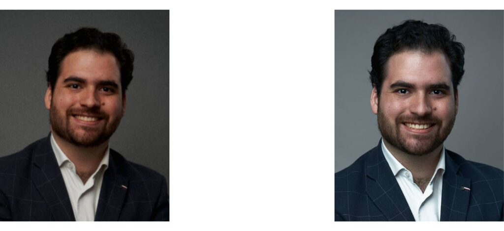 Dos fotos de la misma persona donde la de la izquierda no tiene los colores acertados y esta muy oscura la de la derecha esta bien enfocada con los colores correctos.