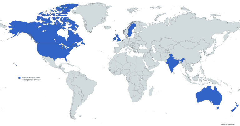 Mapa de los paises que no requieren foto en el CV