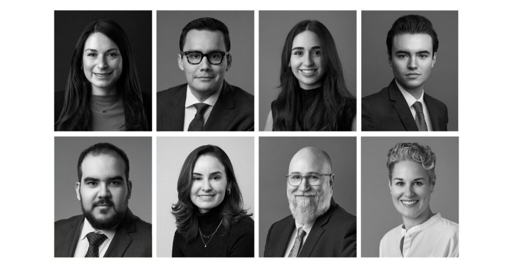 ocho fotos de empleados en blanco y negro para gafetes
